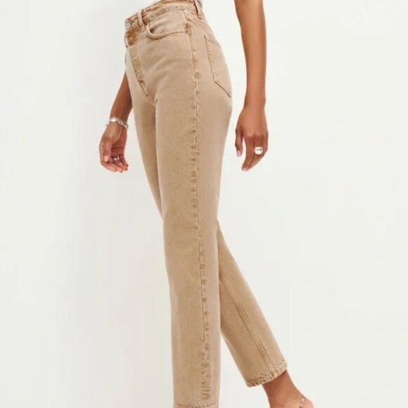 New NWOT Reformation Cynthia High Rise Straight Jeans Marzipan 26 - Picture 1 of 7